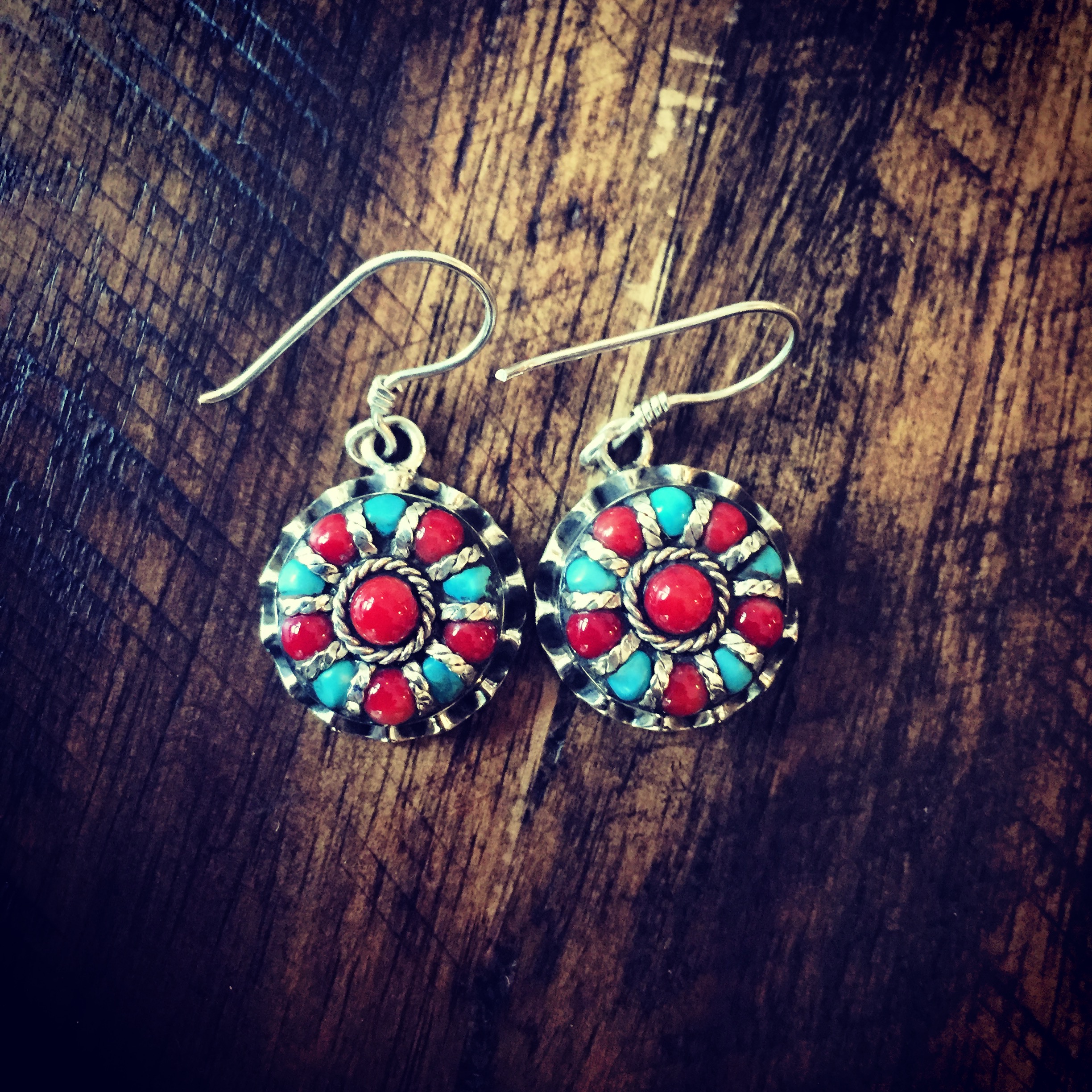 Coral Turquoise 925 Sterling Silver Earrings