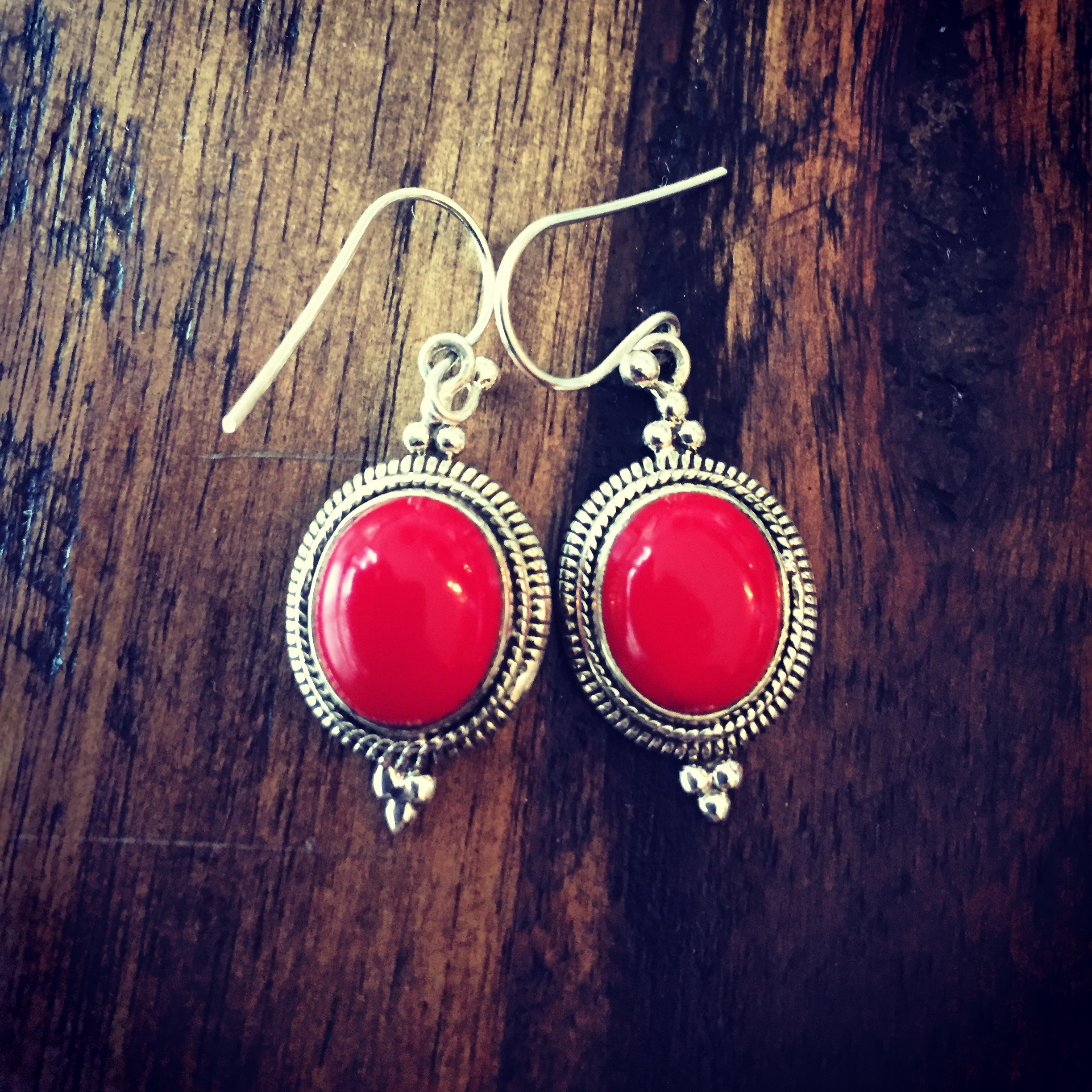 Coral stone 925 Sterling Silver Earrings