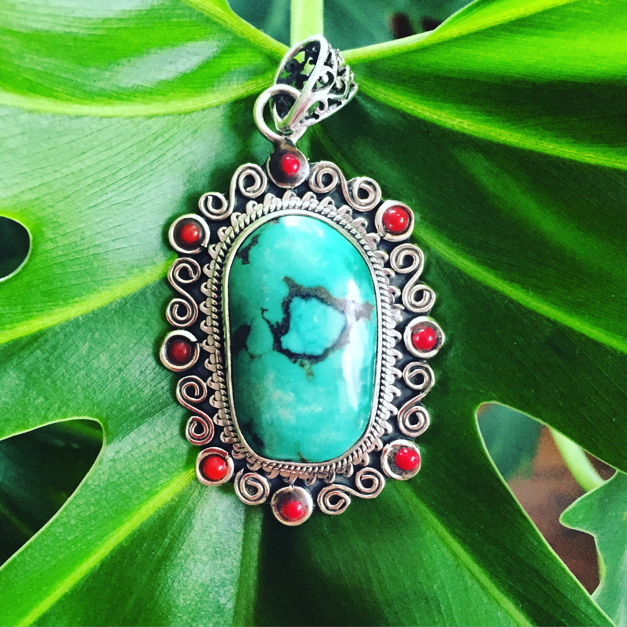 Turquoise Coral 925 Sterling Silver pendant