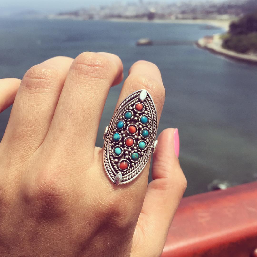 Turquoise Coral 925 Sterling Silver Ring