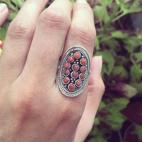 Coral 925 Sterling Silver Ring