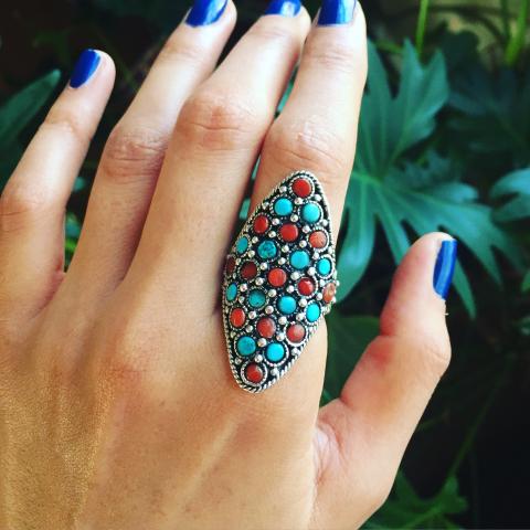 Coral Turquoise 925 Sterling Silver Ring
