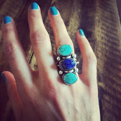 Turquoise Lapis 925 Sterling Silver Ring