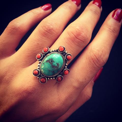 Turquoise Coral 925 Sterling Silver Ring