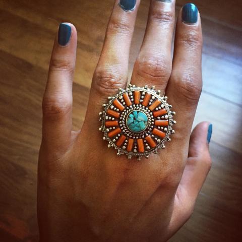 Turquoise Coral Silver Plated Ring