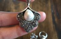 Pearl shell sterling silver jewelry set