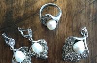 Pearl shell sterling silver jewelry set