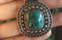 Turquoise antique sterling silver pendant