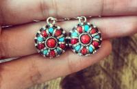 Coral Turquoise 925 Sterling Silver Earrings