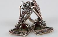 Love heart sterling silver earrings with garnet and zircon semi precious stones