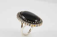 Space hole stering silver ring with big onyx semi precious stone and marcasite