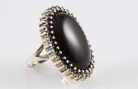 Space hole stering silver ring with big onyx semi precious stone and marcasite