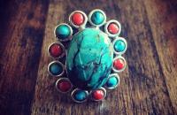Coral Turquoise 925 Sterling Silver Ring